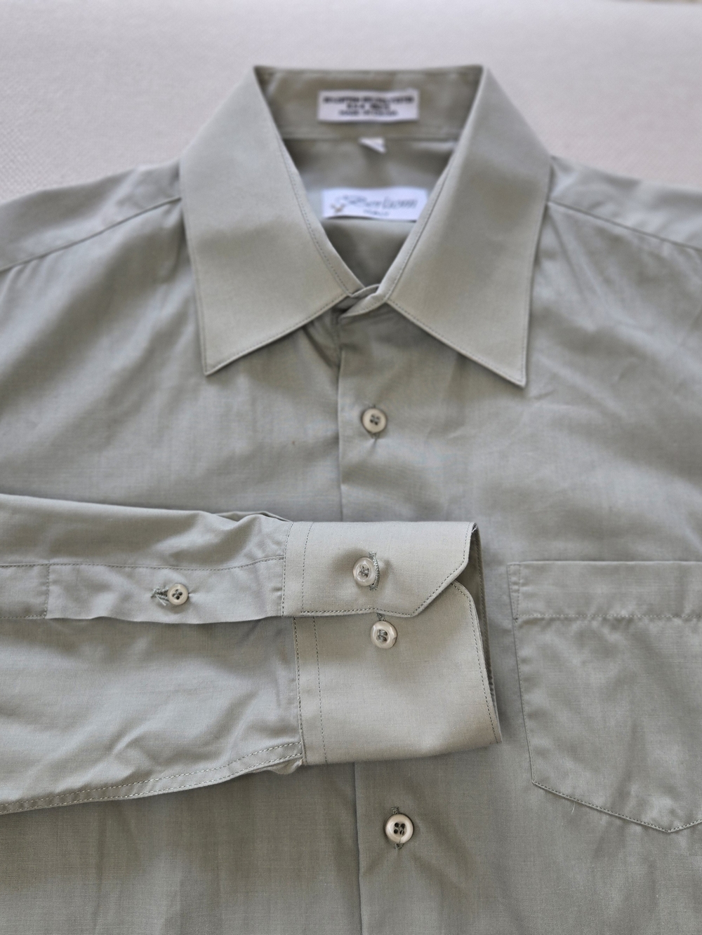 BERLIONI ITALY Men's Button Down Dress Shirt Light Sage Green 17-17.5 Classic